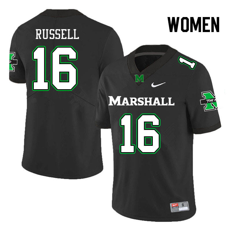 Women #16 Elijah Russell Marshall Thundering Herd College Football Jerseys Stitched-Black - Click Image to Close